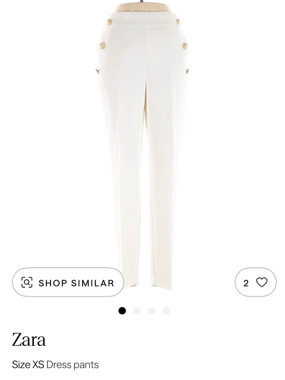 Zara White High-Waist Trousers with Gold Buttons